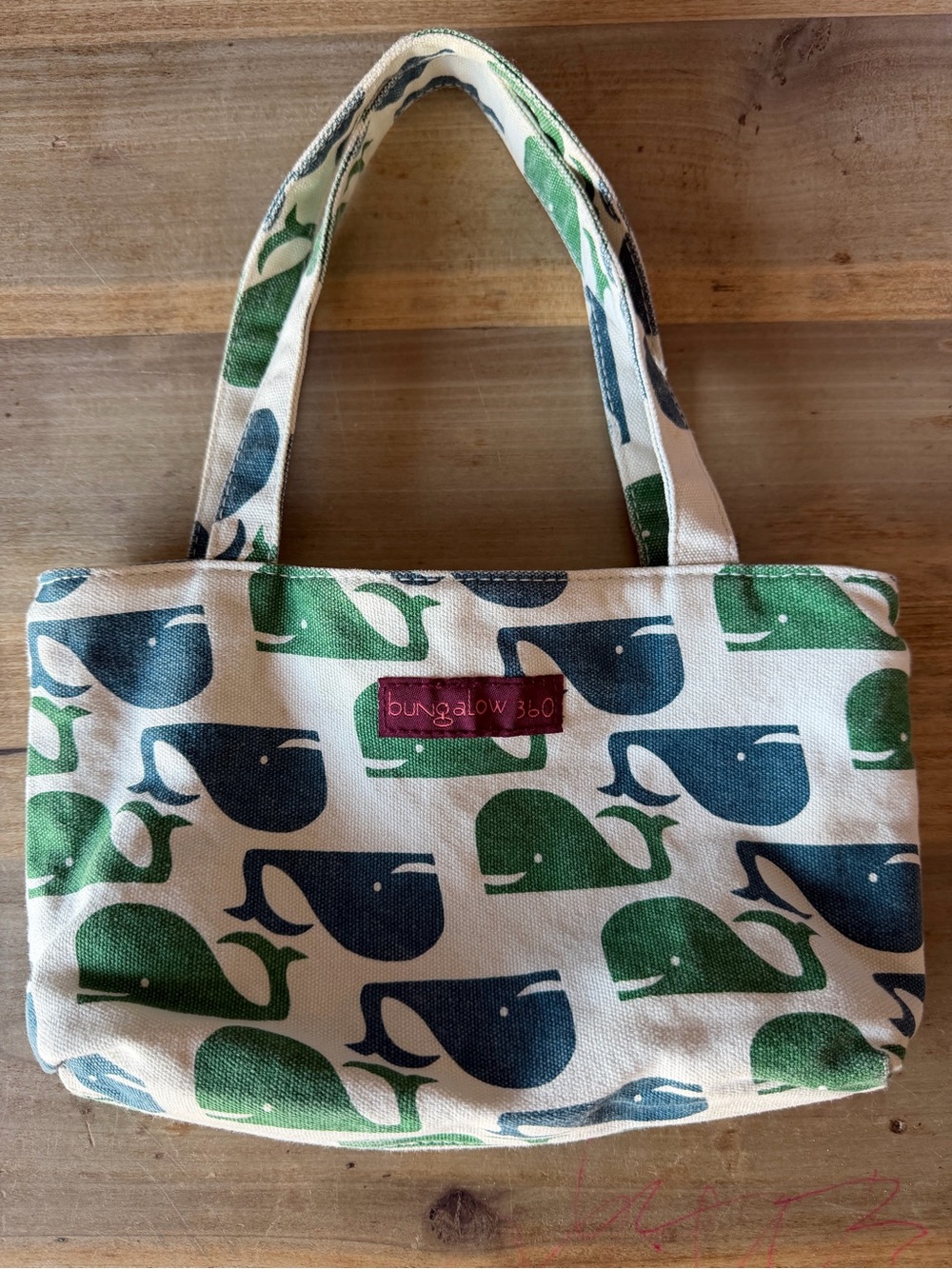 bungalow 360 Blue and Green Whale Print Canvas Tote